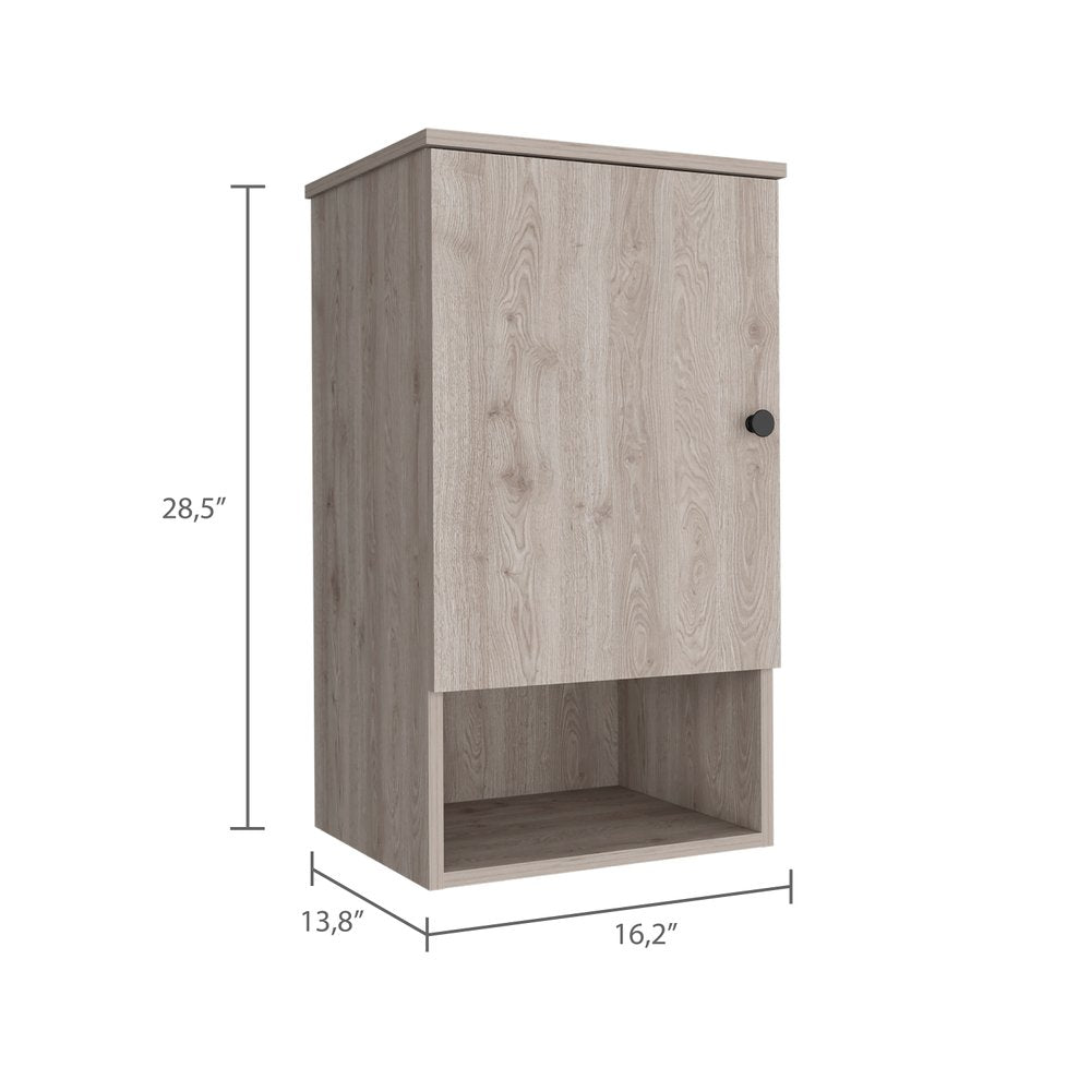 Light Gray Wood Wall Mounted Single Door Medicine Cabinet - 16-inch