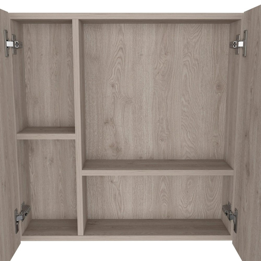 Light Gray Wood Floating Single Door Bathroom Vanity and Medicine Cabinet with Mirror
