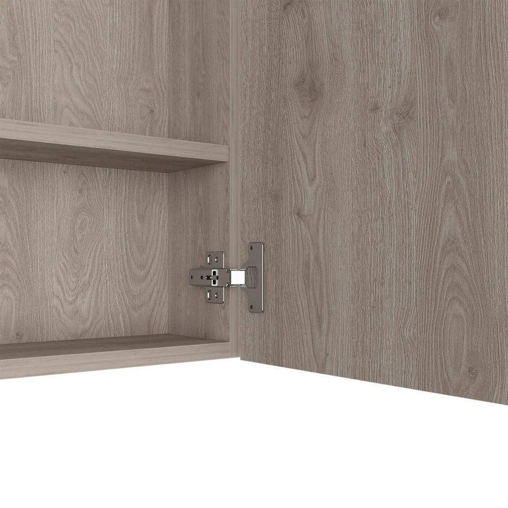 Light Gray Wood Floating Single Door Bathroom Vanity and Medicine Cabinet with Mirror
