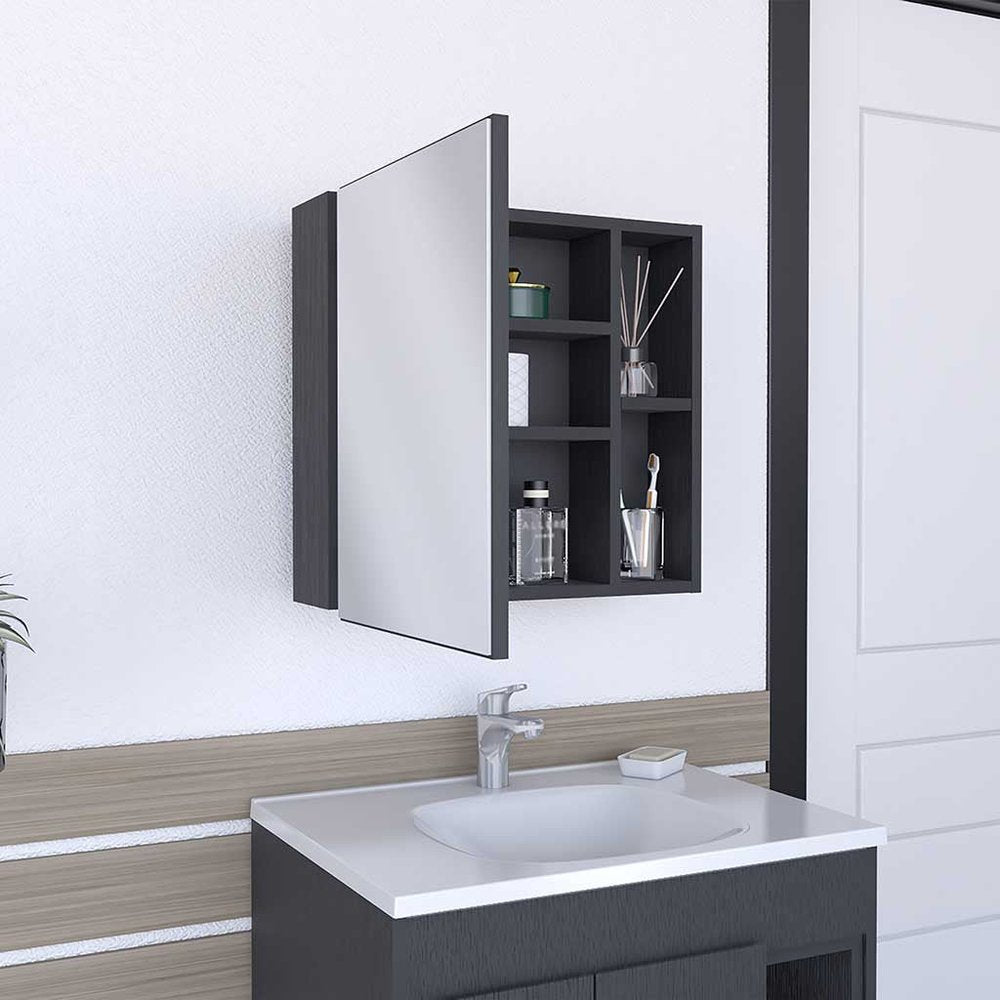 Black Wood Wall Mounted Single Door Medicine Cabinet - 20-inch