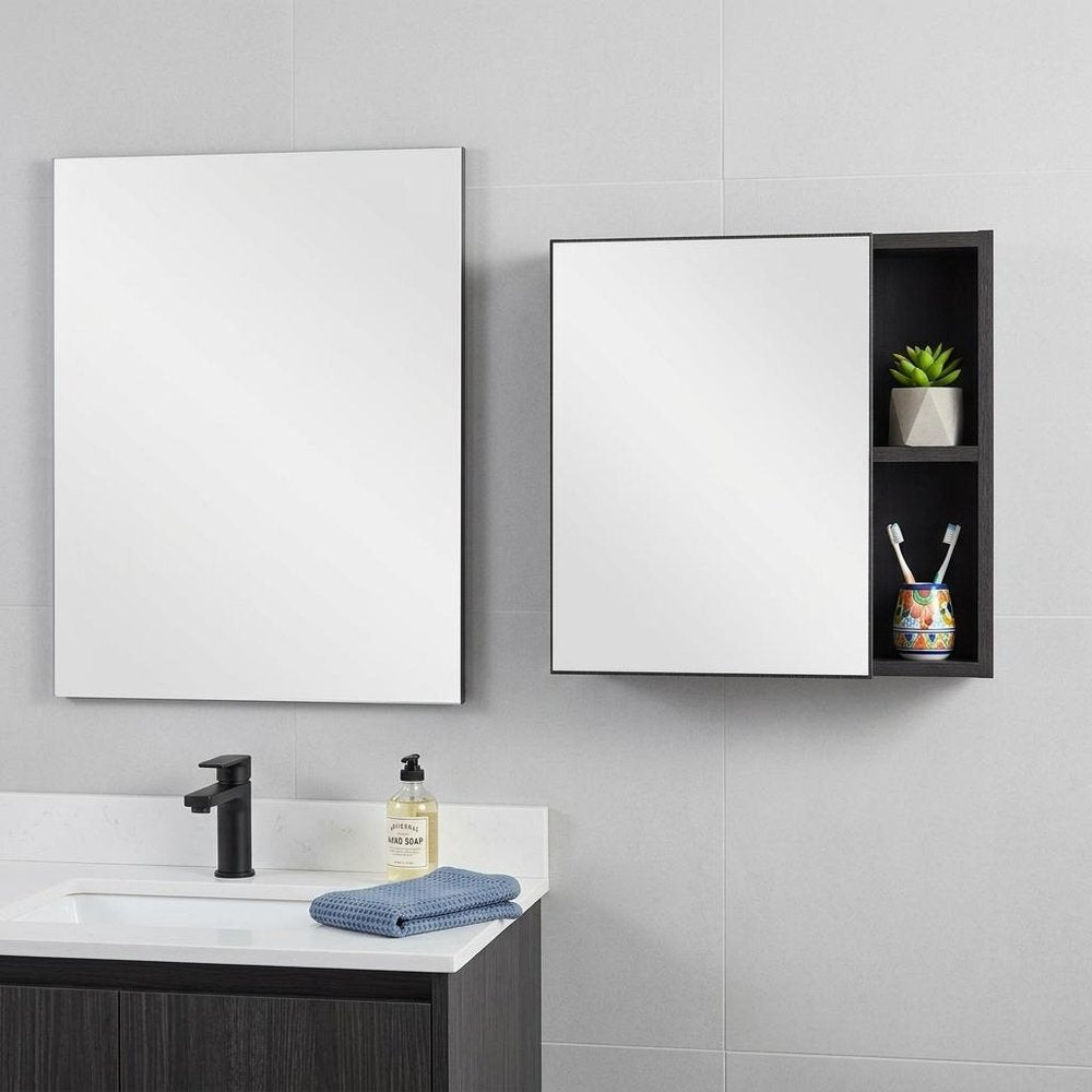 Black Wood Wall Mounted Single Door Medicine Cabinet - 20-inch