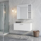 White Wood Floating Single Door Bathroom Vanity and Medicine Cabinet with Mirror