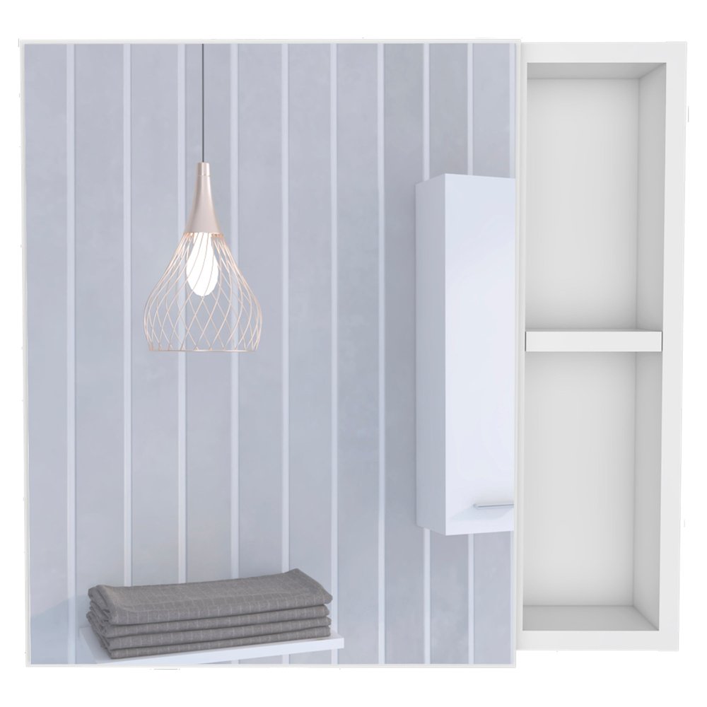 White Wood Floating Single Door Bathroom Vanity and Medicine Cabinet with Mirror