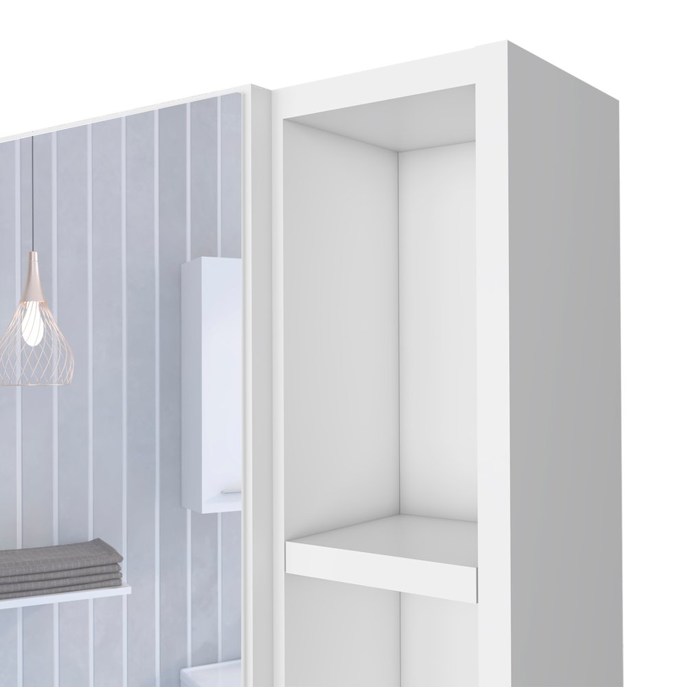 White Wood Floating Single Door Bathroom Vanity and Medicine Cabinet with Mirror