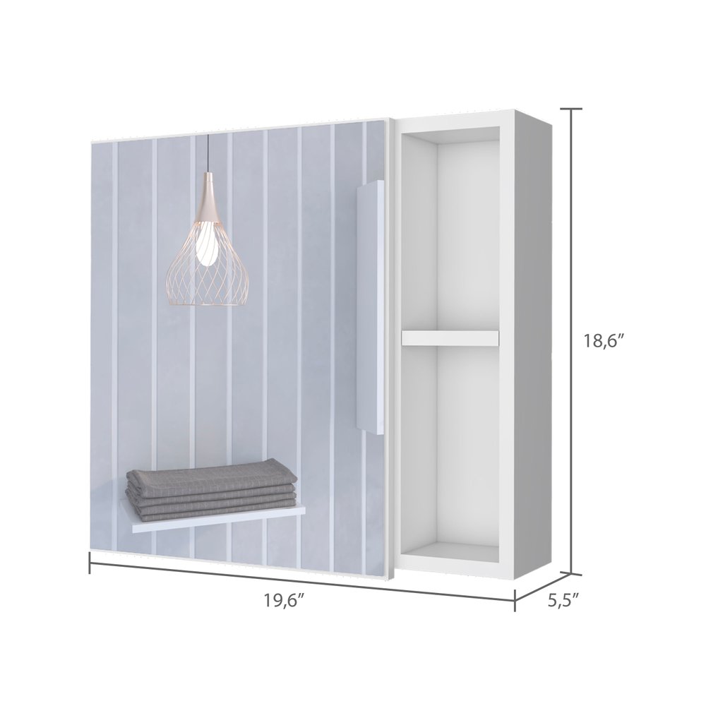 White Wood Floating Single Door Bathroom Vanity and Medicine Cabinet with Mirror
