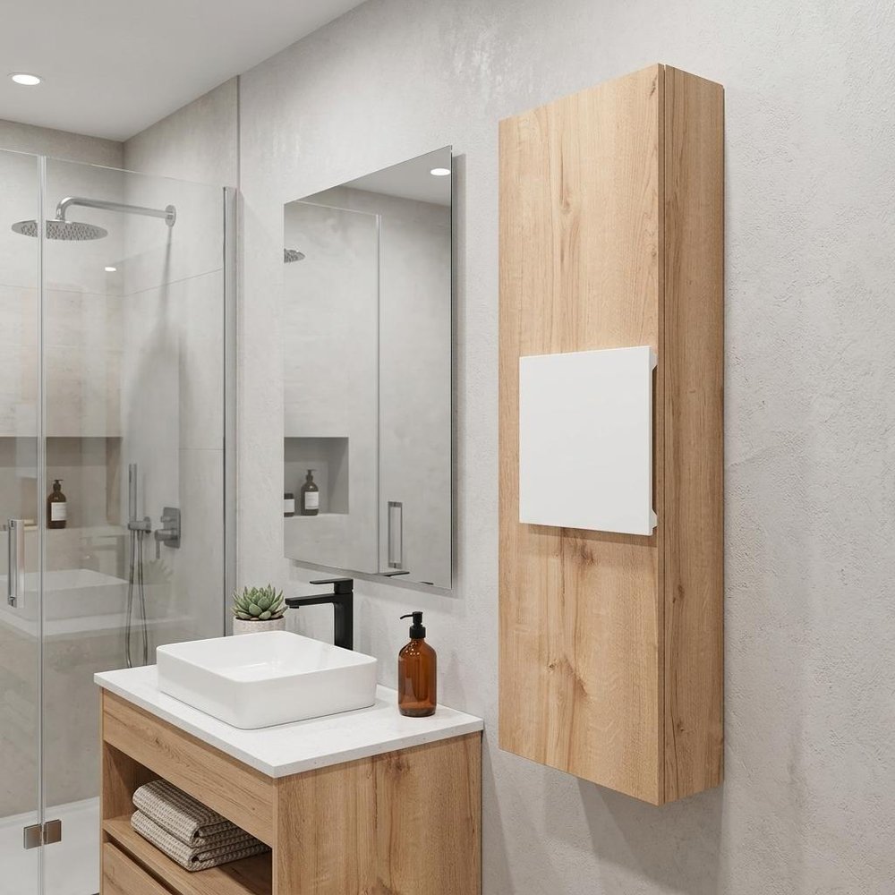 Natural Wood Wall Mounted Single Door Medicine Cabinet - 13-inch