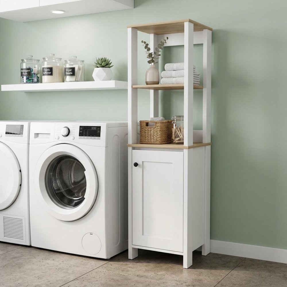 White Wood Freestanding Single Door Bathroom Vanity - 16-inch