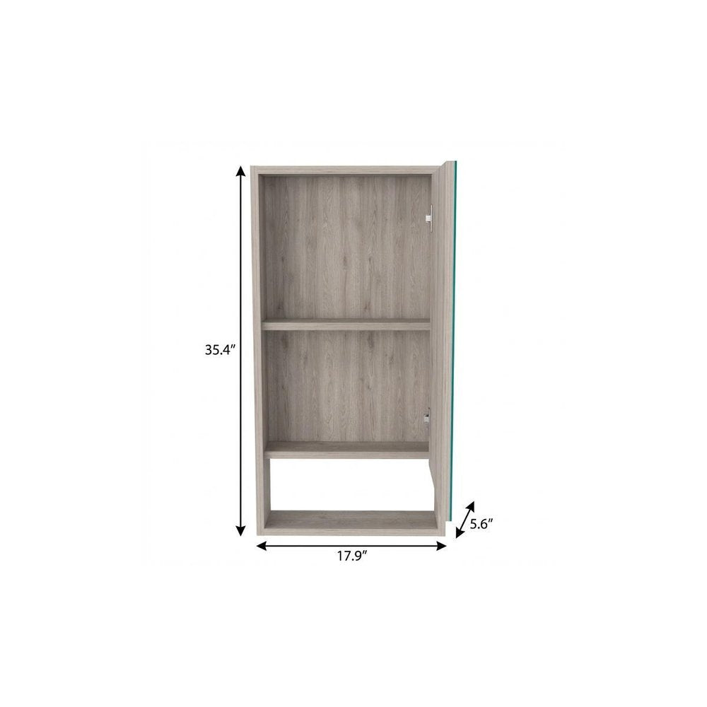 Light Gray Wood Floating Single Door Bathroom Vanity and Medicine Cabinet with Mirror