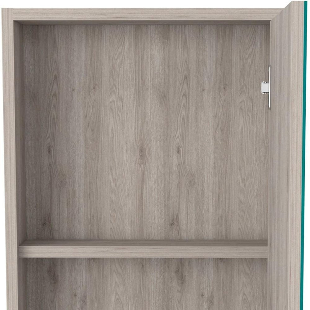Light Gray Wood Floating Single Door Bathroom Vanity and Medicine Cabinet with Mirror