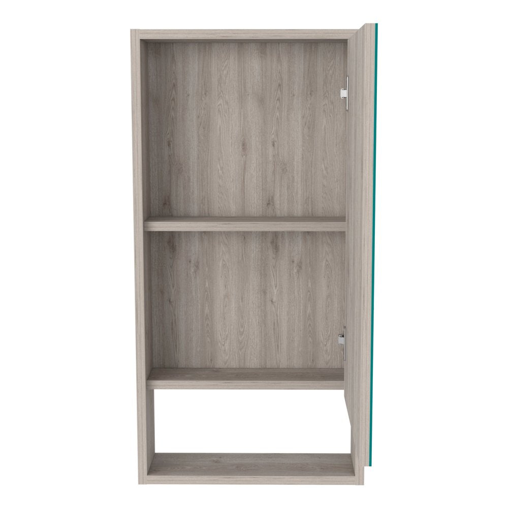 Light Gray Wood Floating Single Door Bathroom Vanity and Medicine Cabinet with Mirror