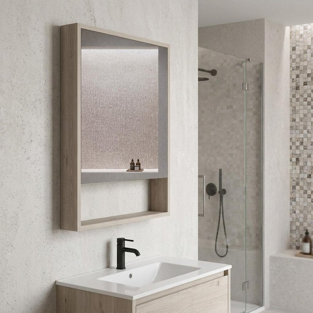 Light Gray Wood Floating Single Door Bathroom Vanity and Medicine Cabinet with Mirror
