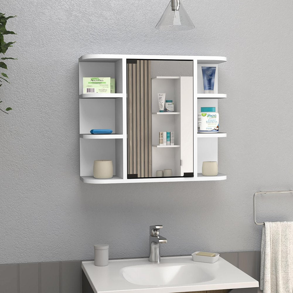 White Wood Wall Mounted Single Door Medicine Cabinet - 24-inch