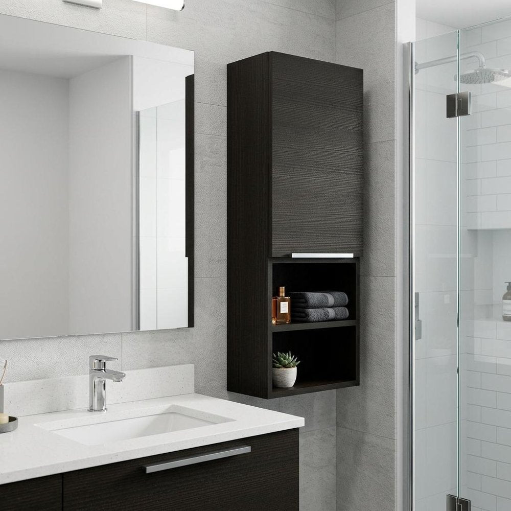 Black Wood Wall Mounted Single Door Medicine Cabinet - 12-inch