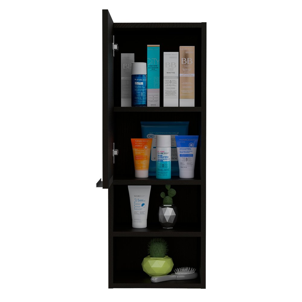 Black Wood Wall Mounted Single Door Medicine Cabinet - 12-inch