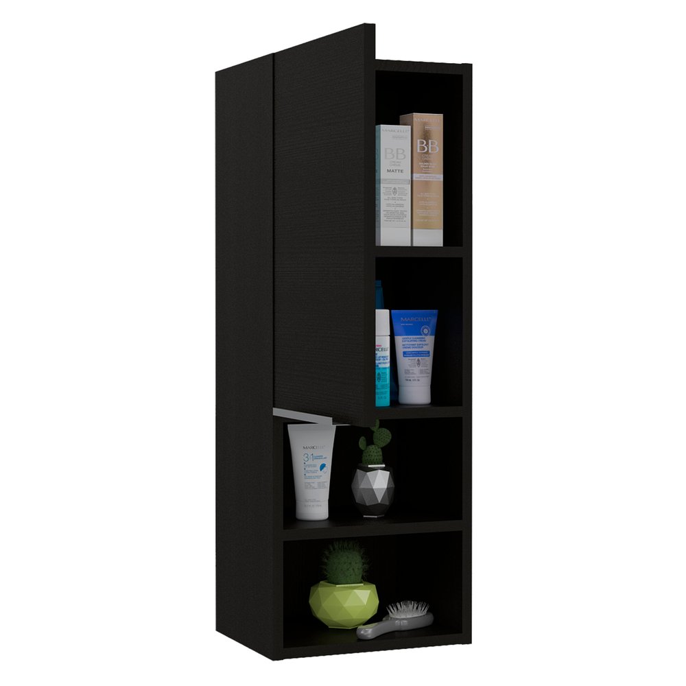 Black Wood Wall Mounted Single Door Medicine Cabinet - 12-inch