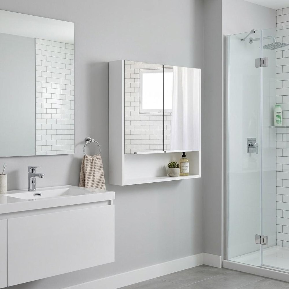 White Wood Wall Mounted Double Door Medicine Cabinet - 24-inch