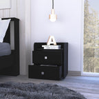 Black Wood Two Drawer Nightstand - 22-inch