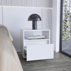White Wood One Drawer Nightstand - 21-inch