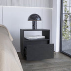 Black Wood One Drawer Nightstand - 21-inch