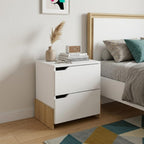 White and Natural Wood Two Drawer Nightstand - 20-inch