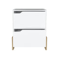 White and Natural Wood Two Drawer Nightstand - 20-inch