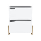 White and Natural Wood Two Drawer Nightstand - 20-inch