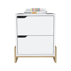 White and Natural Wood Two Drawer Nightstand - 20-inch