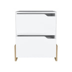 White and Natural Wood Two Drawer Nightstand - 20-inch
