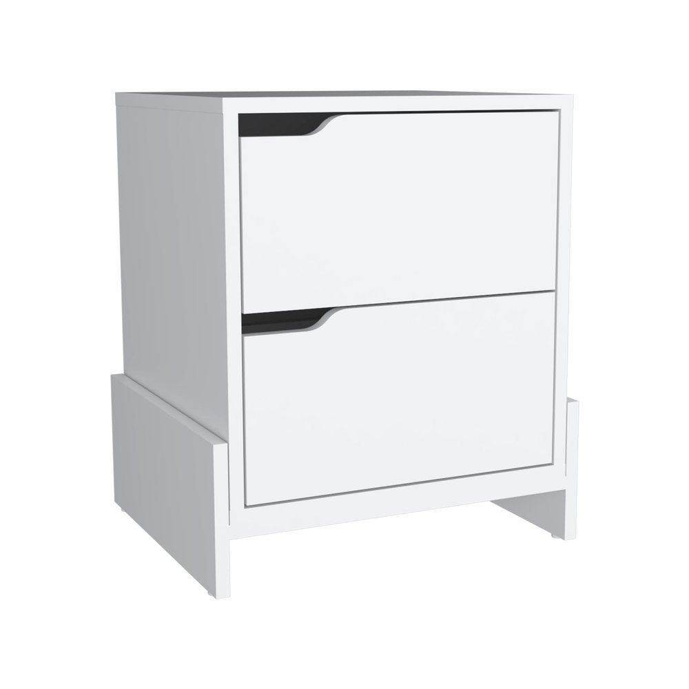 White Wood Two Drawer Nightstand - 20-inch