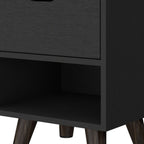Black Wood One Drawer Nightstand - 19-inch