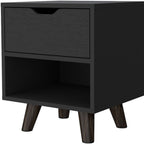Black Wood One Drawer Nightstand - 19-inch