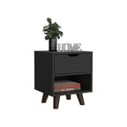 Black Wood One Drawer Nightstand - 19-inch