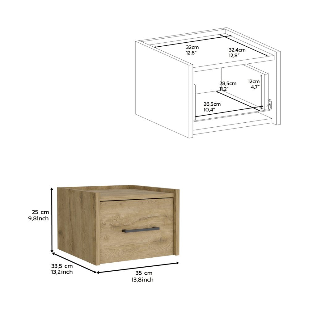 Beige One Drawer Faux Wood Nightstand - 10-inch