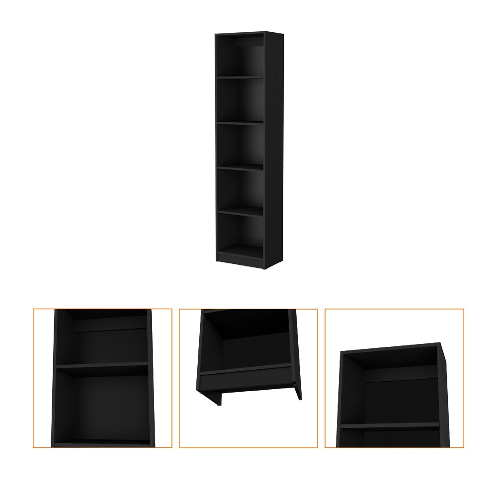 Black Wood Five Tier Bookcase - 70-inch
