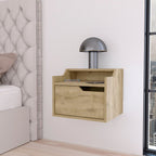Beige Wood One Drawer Floating Nightstand - 13-inch