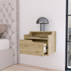 Beige Wood One Drawer Floating Nightstand - 13-inch