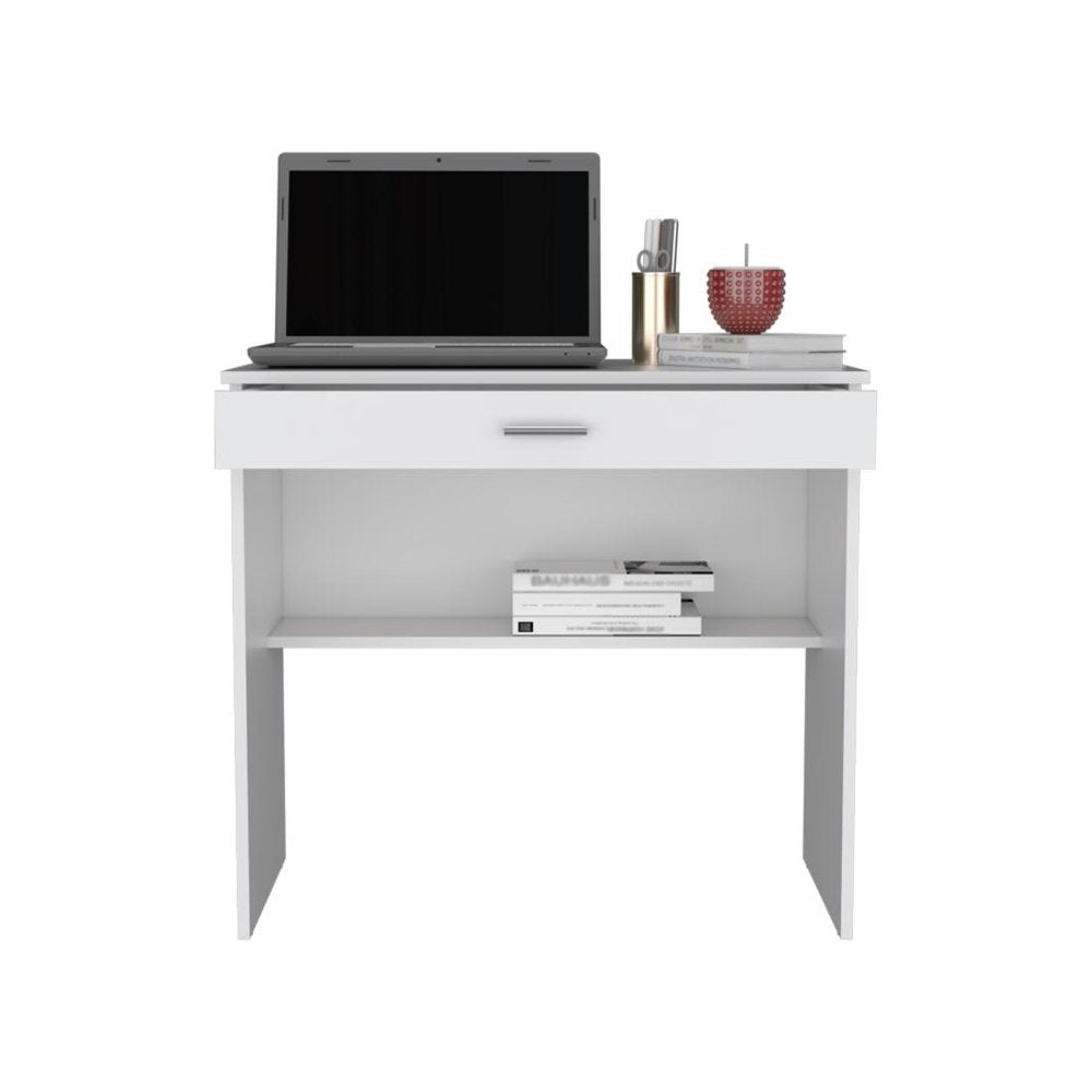 White Wood Computer Desk with Drawer - 32-inch