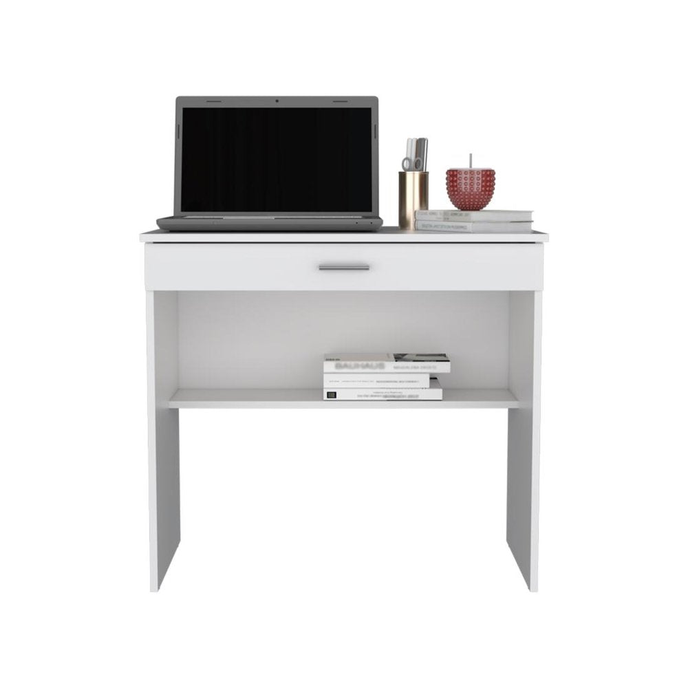 White Wood Computer Desk with Drawer - 32-inch