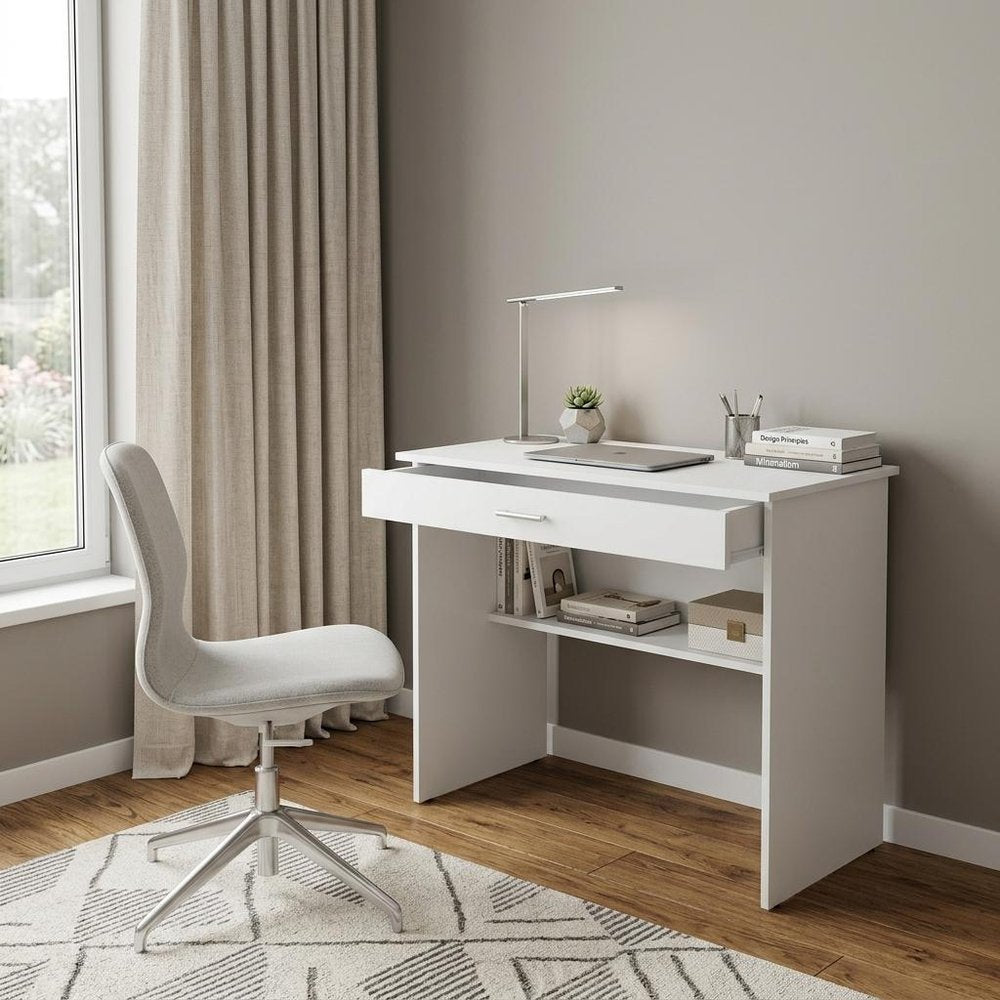 White Wood Computer Desk with Drawer - 32-inch