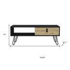 Black and Oak Wood and Metal Coffee Table with Drawer and Shelf - 41-inch