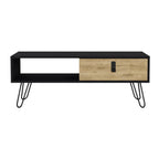 Black and Oak Wood and Metal Coffee Table with Drawer and Shelf - 41-inch