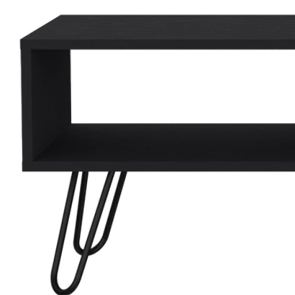 Black and Oak Wood and Metal Coffee Table with Drawer and Shelf - 41-inch