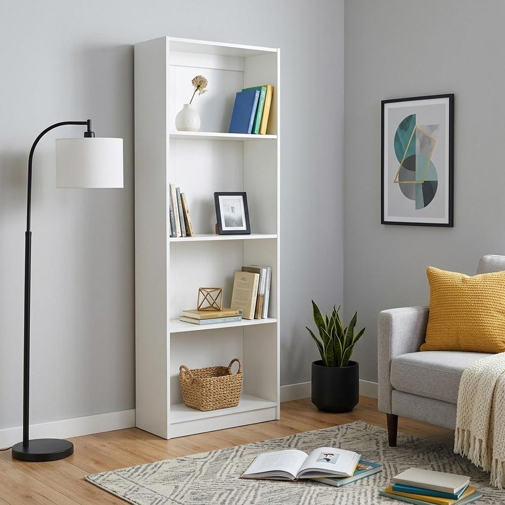 White Wood Four Tier Bookcase - 71-inch