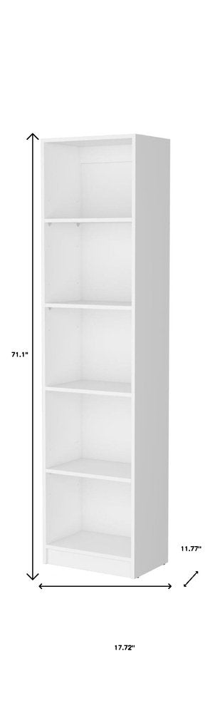White Wood Five Tier Bookcase - 71-inch