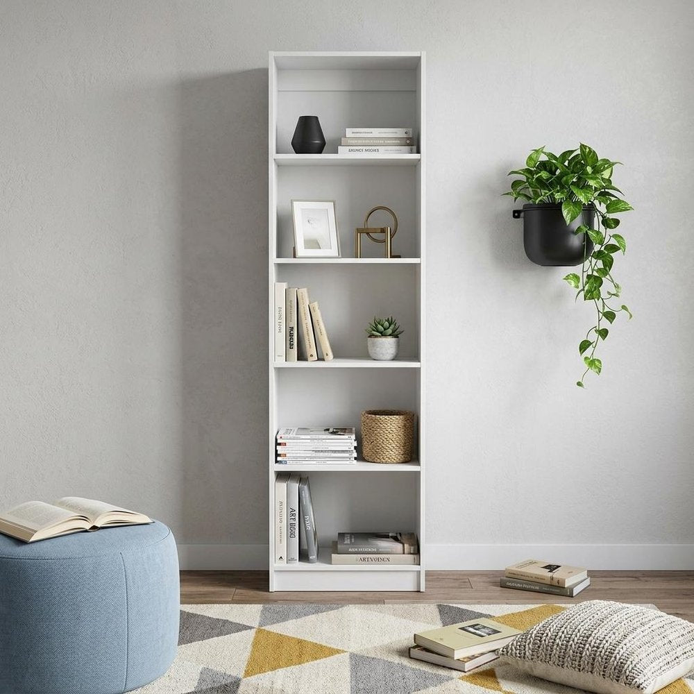 White Wood Five Tier Bookcase - 71-inch