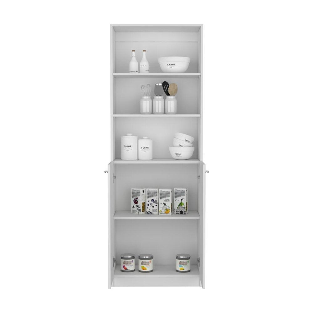 White Wood Three Tier Bookcase with Two Doors - 71-inch