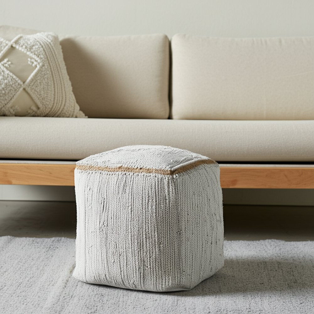 Citron and Natural Cotton and Jute Cube Pouf Ottoman - 18-inch