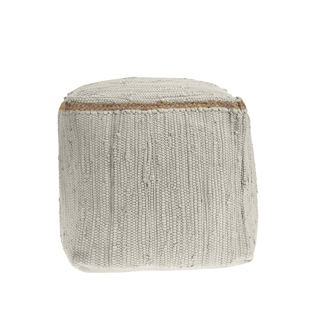 Citron and Natural Cotton and Jute Cube Pouf Ottoman - 18-inch