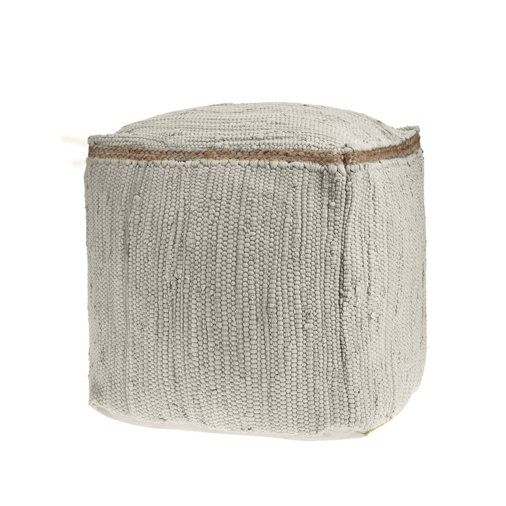 Citron and Natural Cotton and Jute Cube Pouf Ottoman - 18-inch