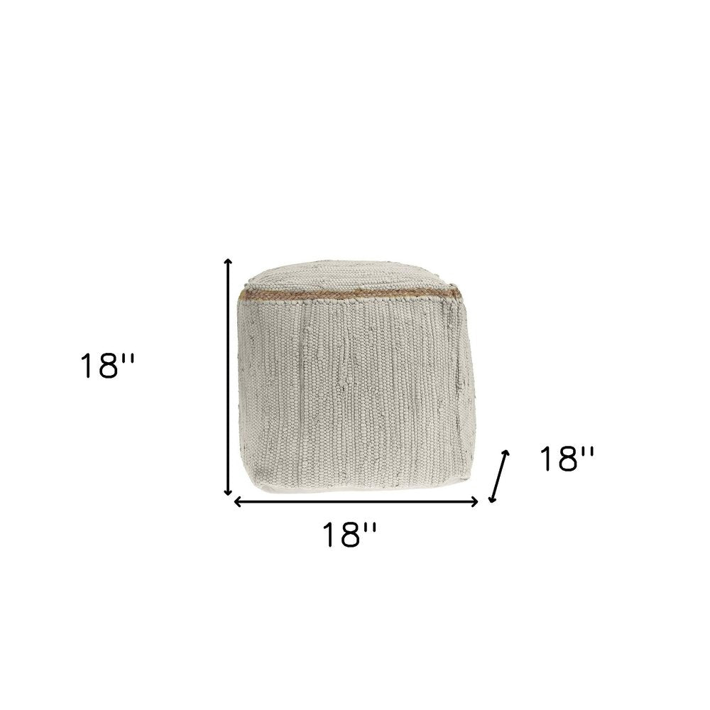 Citron and Natural Cotton and Jute Cube Pouf Ottoman - 18-inch